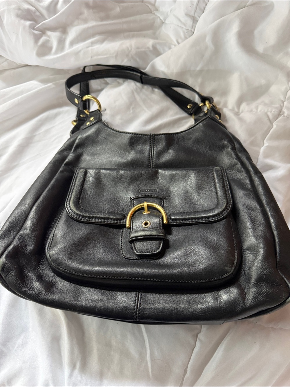 Coach Black Leather Shoulder Bag with Gold Hardware